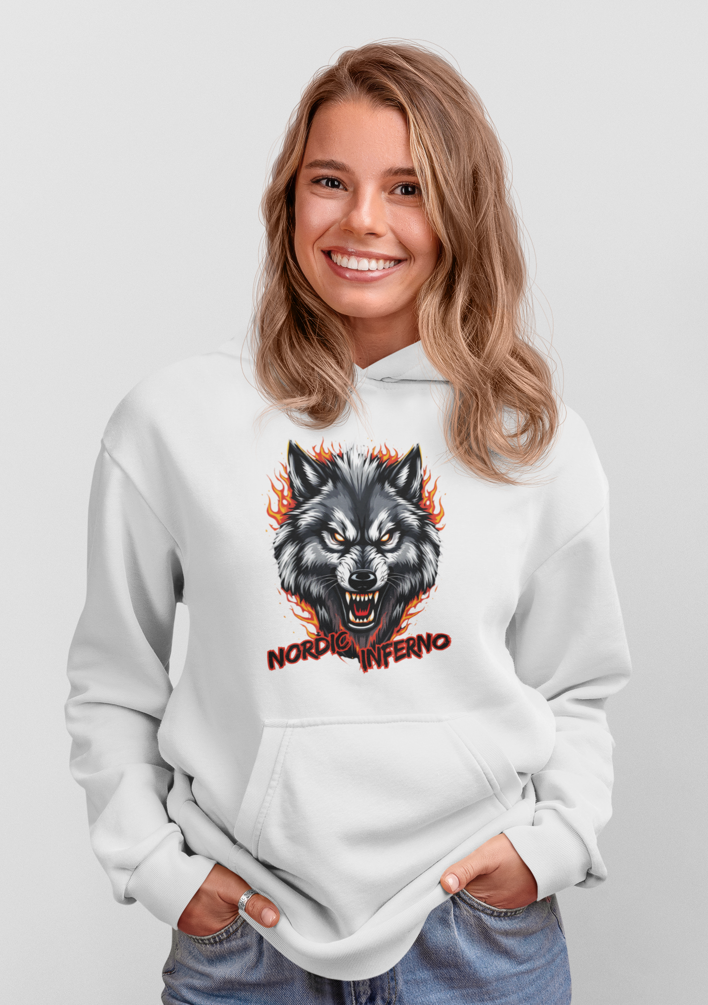 Wolf in Flammen Nordic Inferno - Unisex Erwachsenen Bio Organic Cruiser Hoodie 2.0 ST/ST