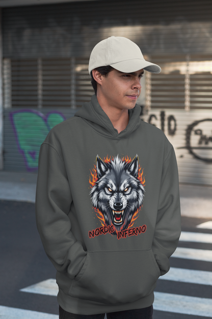 Wolf in Flammen Nordic Inferno - Unisex Erwachsenen Bio Organic Cruiser Hoodie 2.0 ST/ST