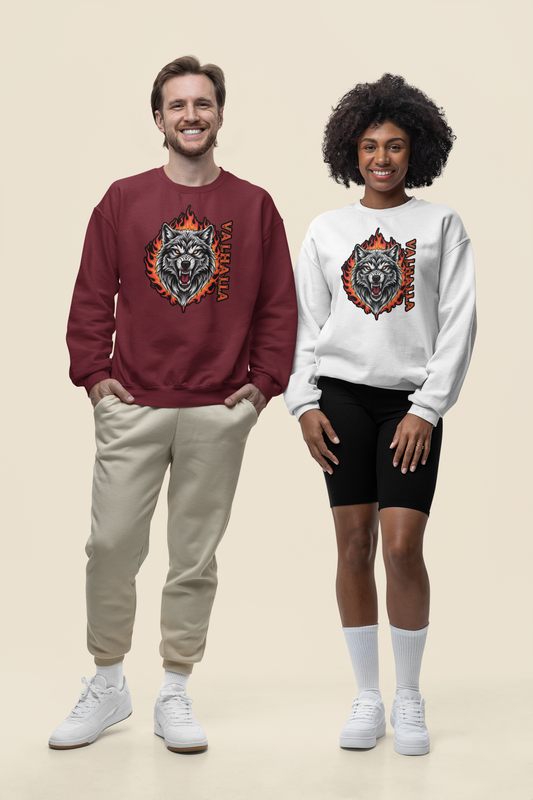 Wolf in Flammen Valhalla - Unisex Erwachsenen Bio Changer Sweatshirt ST/ST SH