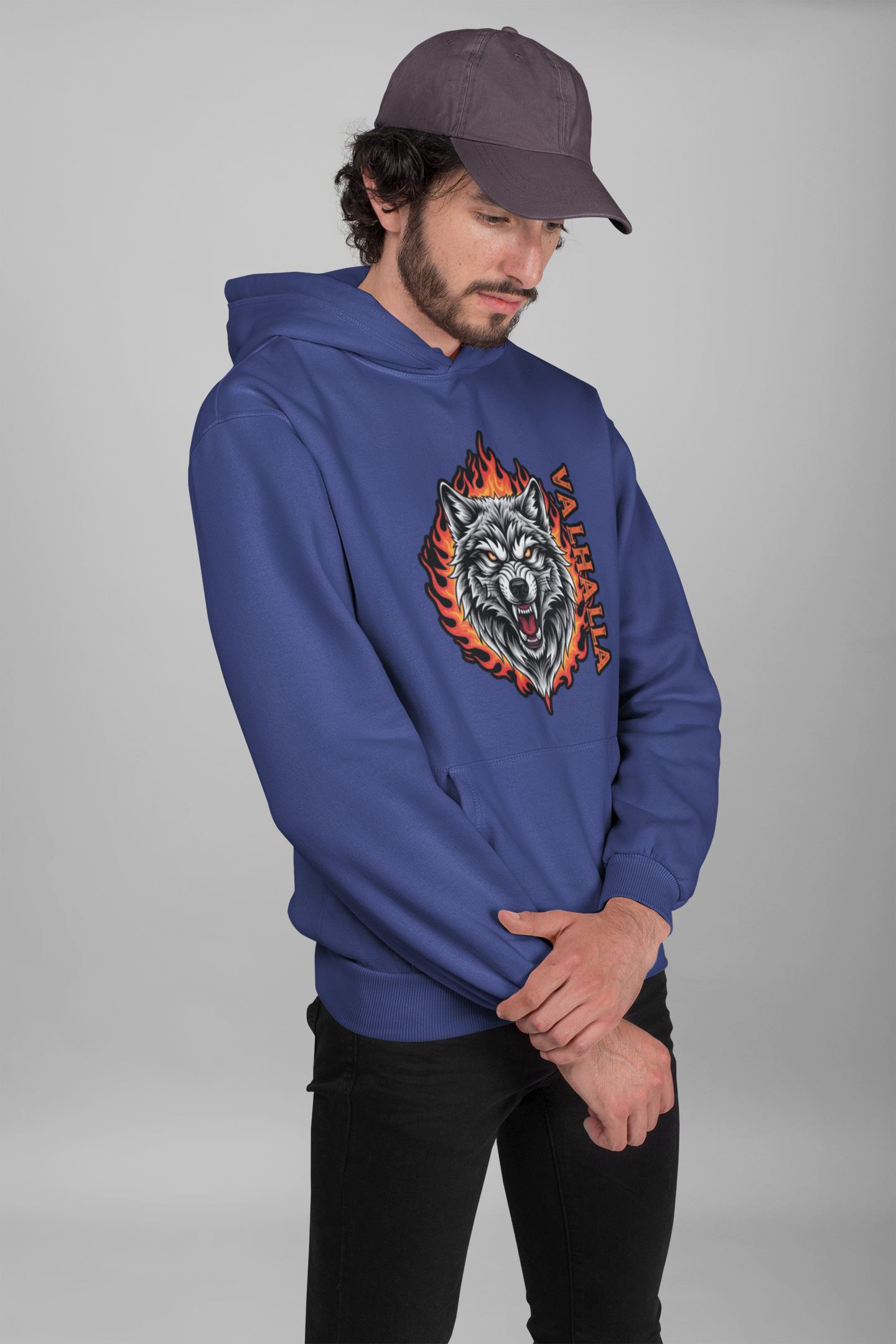 Wolf in Flammen Valhalla - Unisex Erwachsenen Bio Organic Cruiser Hoodie 2.0 ST/ST