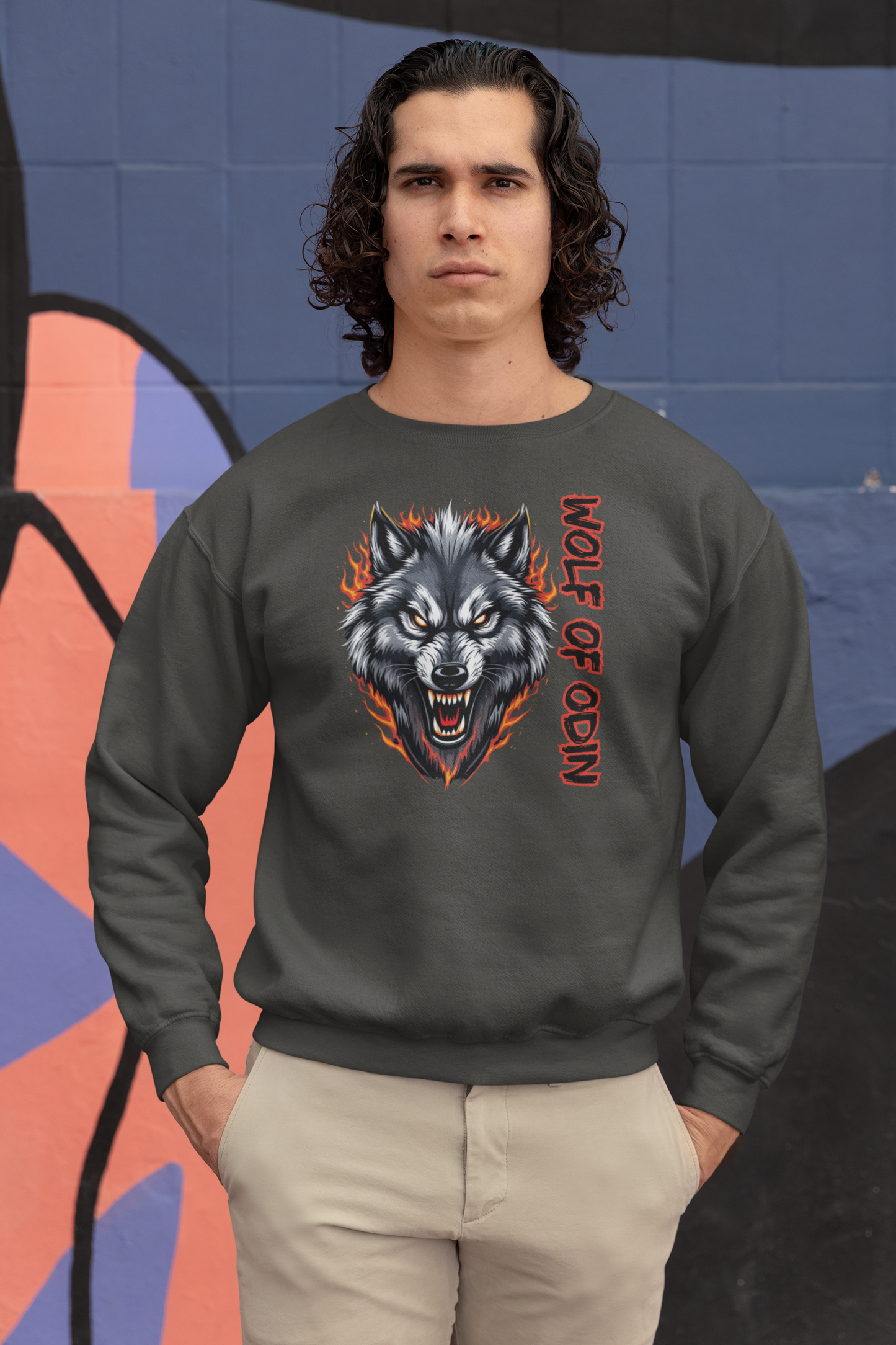 Wolf in Flammen Wolf of Odin - Unisex Erwachsenen Bio Changer Sweatshirt ST/ST SH