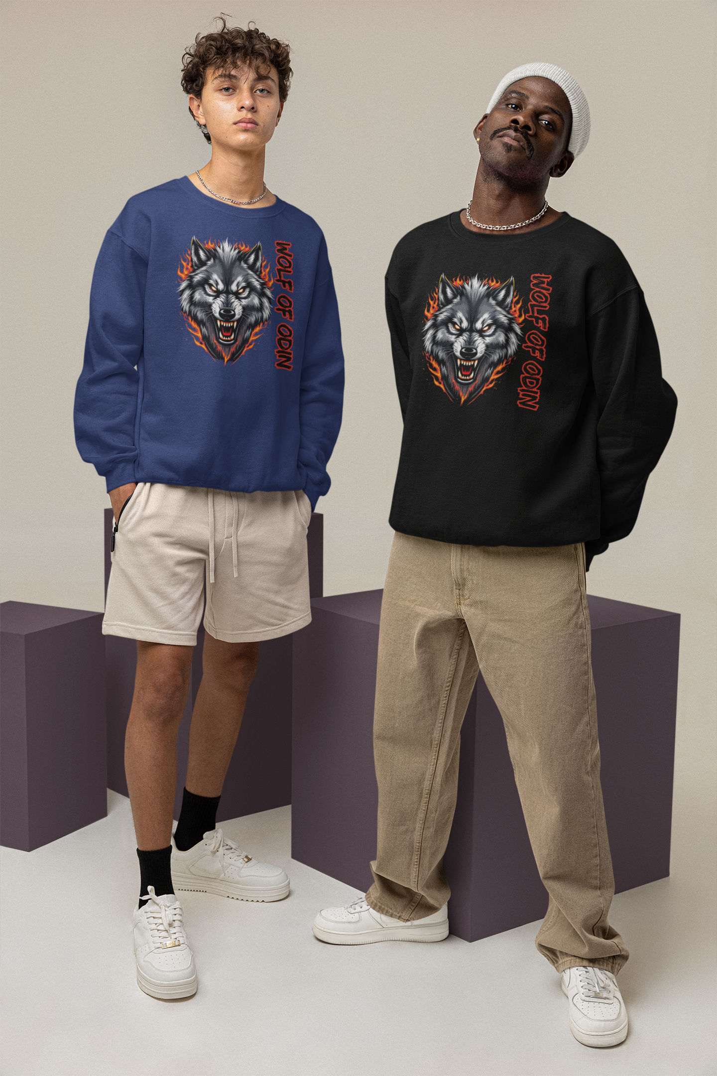 Wolf in Flammen Wolf of Odin - Unisex Erwachsenen Bio Changer Sweatshirt ST/ST SH