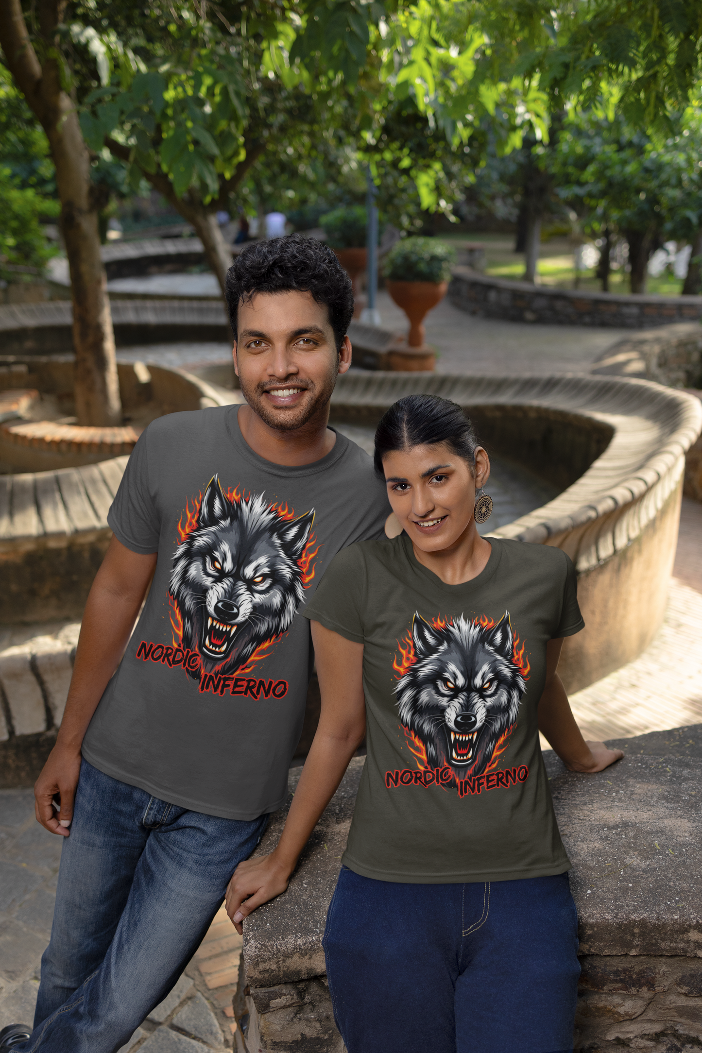 Wolf in Flammen Nordic Inferno - Unisex Erwachsenen Bio Baumwolle Kurzarm Shirt Creator T-Shirt 2.0 ST/ST SH