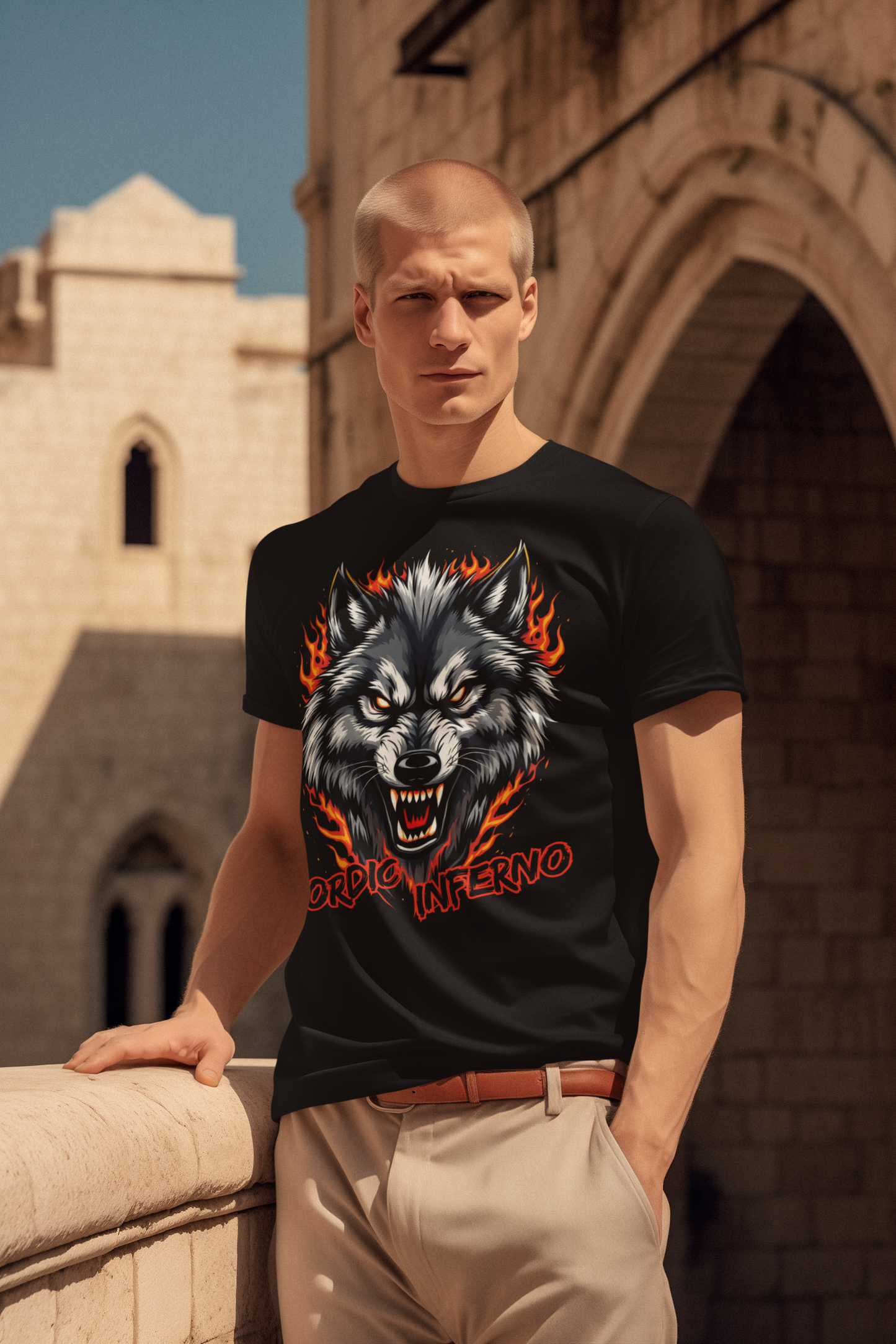 Wolf in Flammen Nordic Inferno - Unisex Erwachsenen Bio Baumwolle Kurzarm Shirt Creator T-Shirt 2.0 ST/ST SH