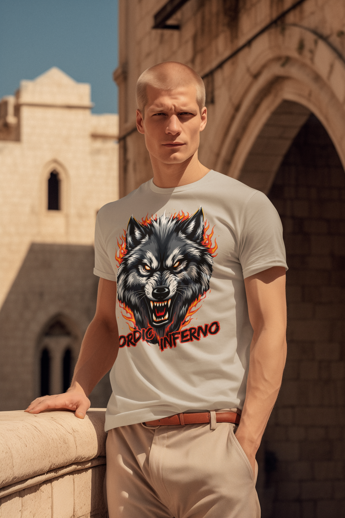 Wolf in Flammen Nordic Inferno - Unisex Erwachsenen Bio Baumwolle Kurzarm Shirt Creator T-Shirt 2.0 ST/ST SH