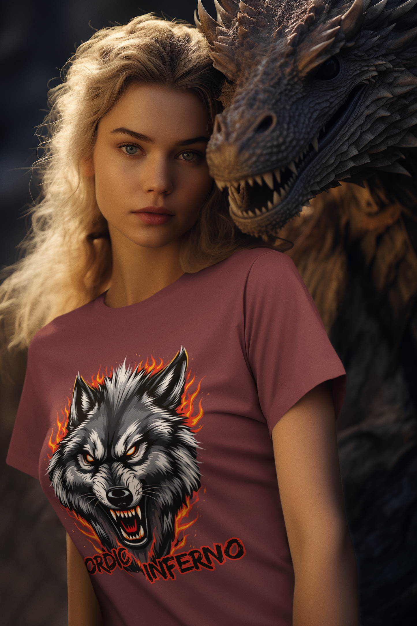 Wolf in Flammen Nordic Inferno - Unisex Erwachsenen Bio Baumwolle Kurzarm Shirt Creator T-Shirt 2.0 ST/ST SH