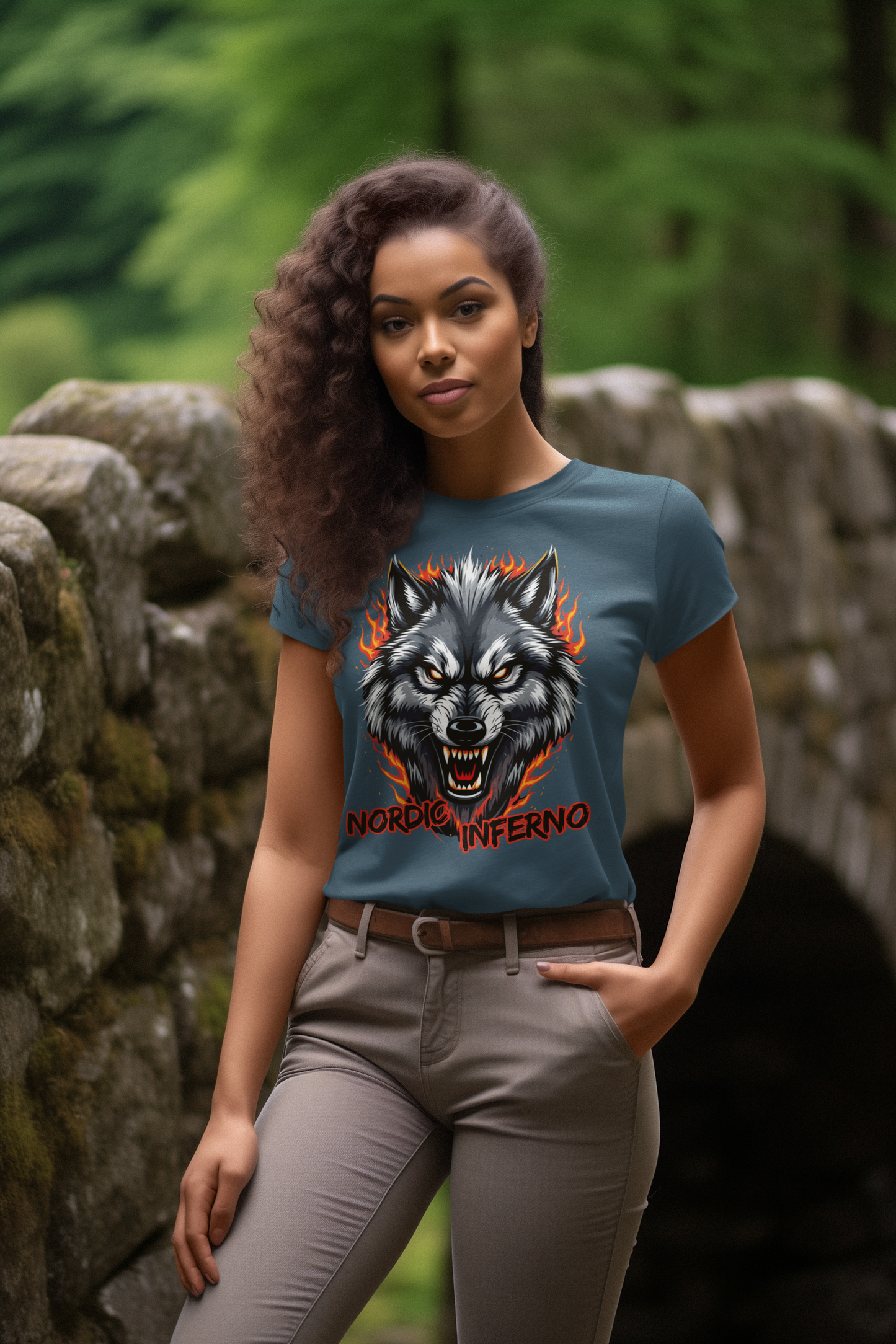 Wolf in Flammen Nordic Inferno - Unisex Erwachsenen Bio Baumwolle Kurzarm Shirt Creator T-Shirt 2.0 ST/ST SH
