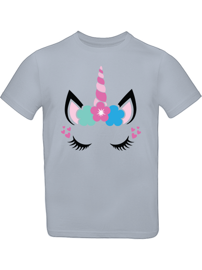 Camiseta infantil SK con estampado de unicornio, flor y corazón.