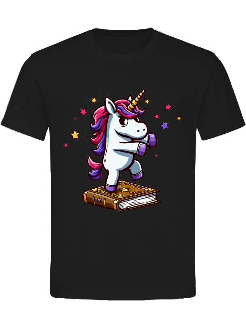 Heavy Cotton T-Shirt Unicorn dancing on book