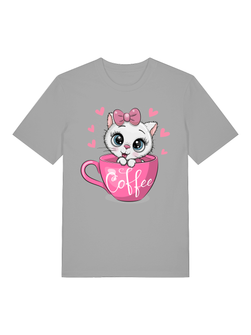 Coffee Cat Front - Unisex Erwachsenen Bio Baumwolle Kurzarm Shirt Creator T-Shirt 2.0 ST/ST SH