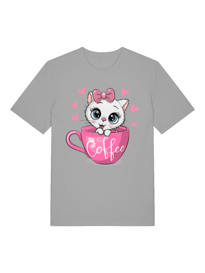 Coffee Cat Front - Unisex Erwachsenen Bio Baumwolle Kurzarm Shirt Creator T-Shirt 2.0 ST/ST SH