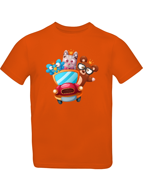 Camiseta para niños con diseño de dibujos animados, trío, pájaro, oso y gato