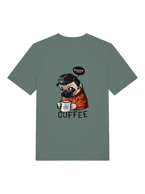 Dog enjoy coffee Chill Front - Unisex Erwachsenen Bio Baumwolle Kurzarm Shirt Creator T-Shirt 2.0 ST/ST SH