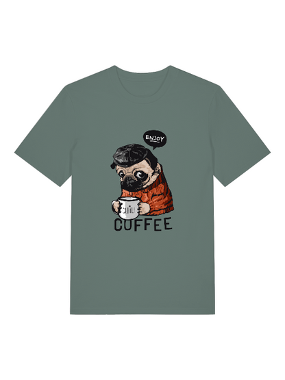 Dog enjoy coffee Chill Front - Unisex Erwachsenen Bio Baumwolle Kurzarm Shirt Creator T-Shirt 2.0 ST/ST SH