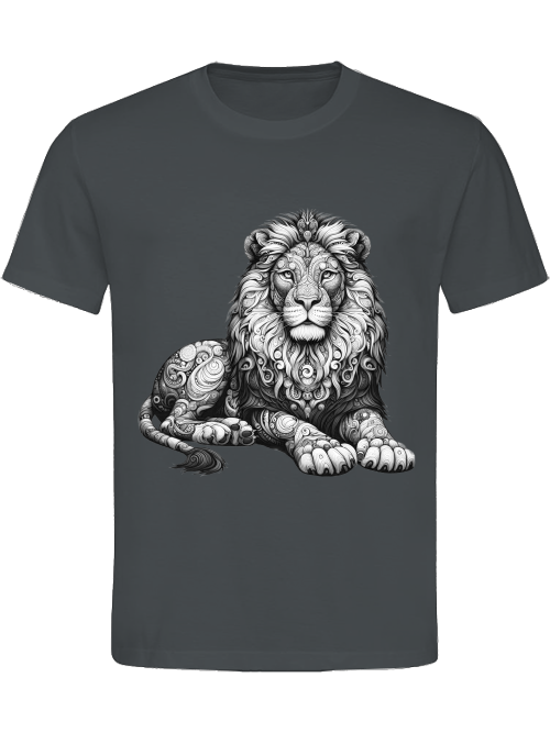 Heavy cotton t-shirt mandala lion in gray