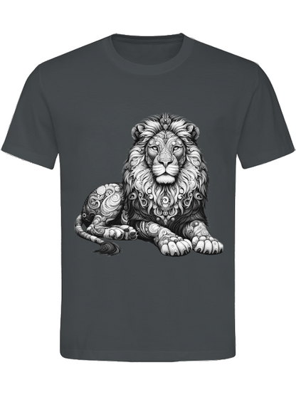 Camiseta de algodón pesado mandala león en gris