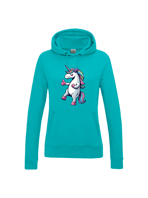 Girlie college hoodie unicorn with thumbs up