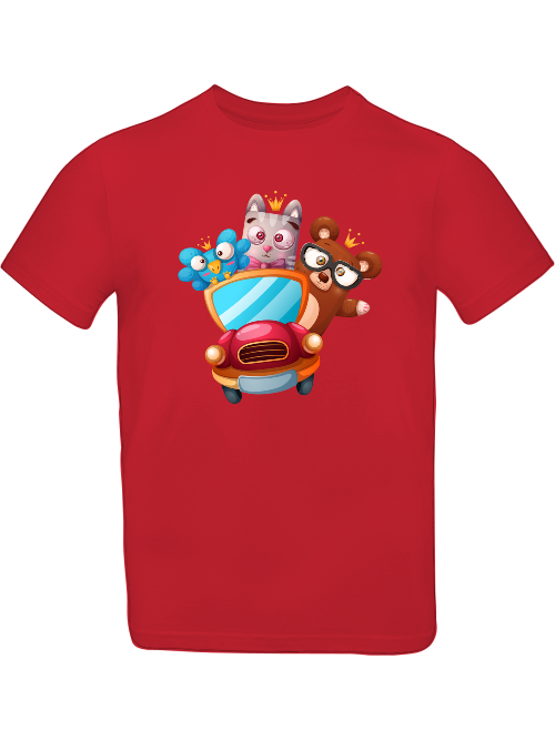 Camiseta para niños con diseño de dibujos animados, trío, pájaro, oso y gato