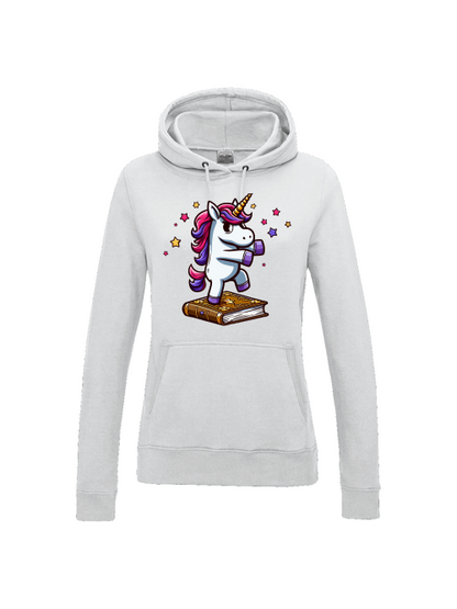 Girlie College Sudadera con capucha Unicornio baila en libro