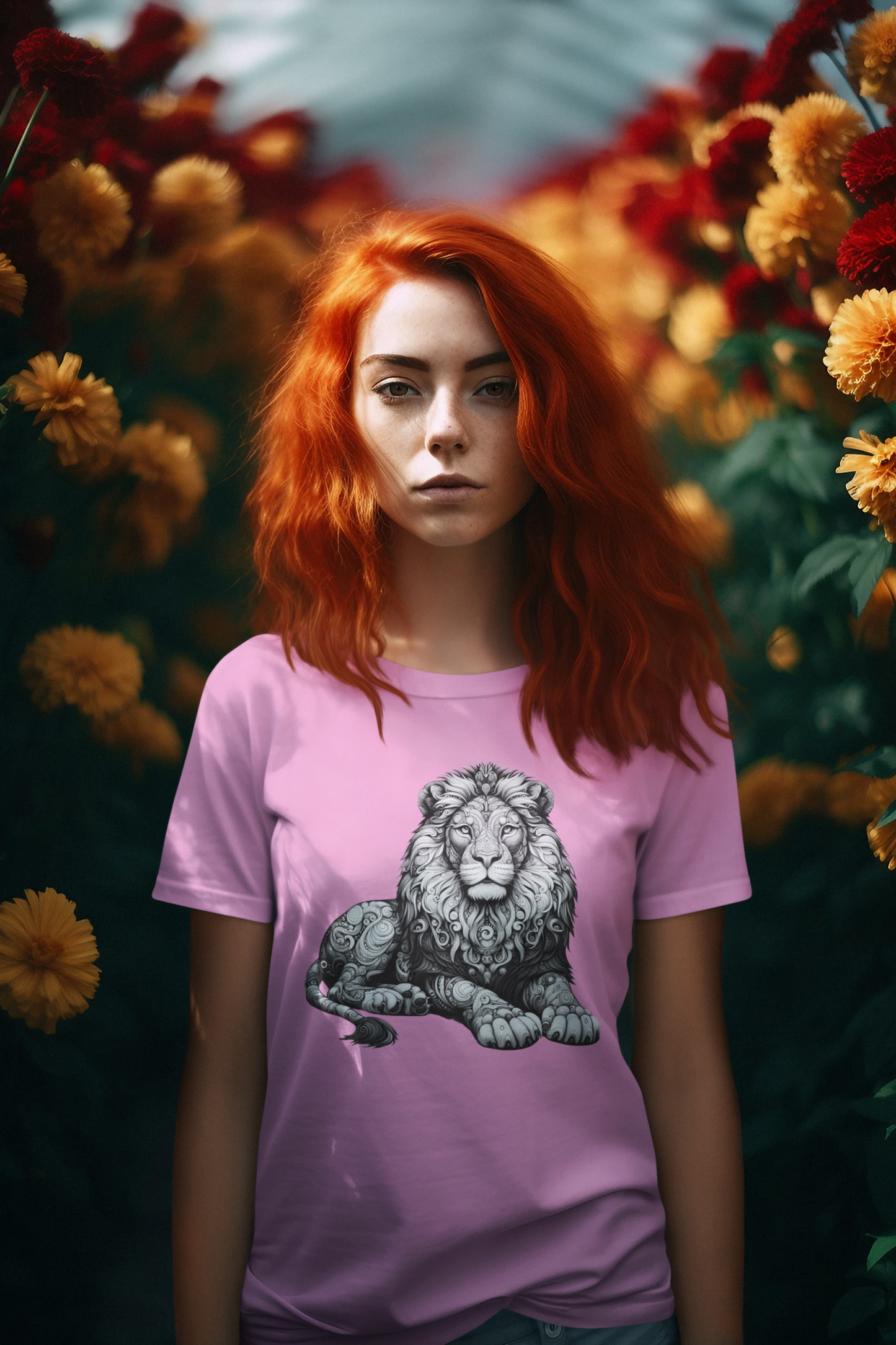 Creator T-Shirt Mandala Lion in gray