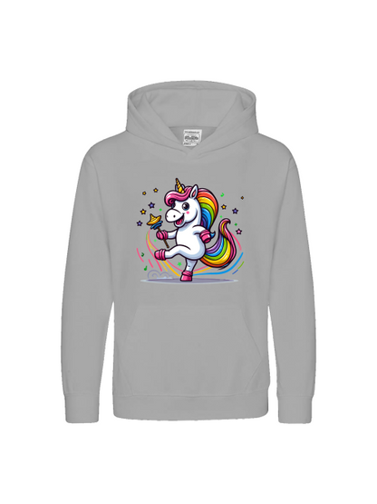 Sudadera con capucha premium para niños El dulce unicornio está bailando