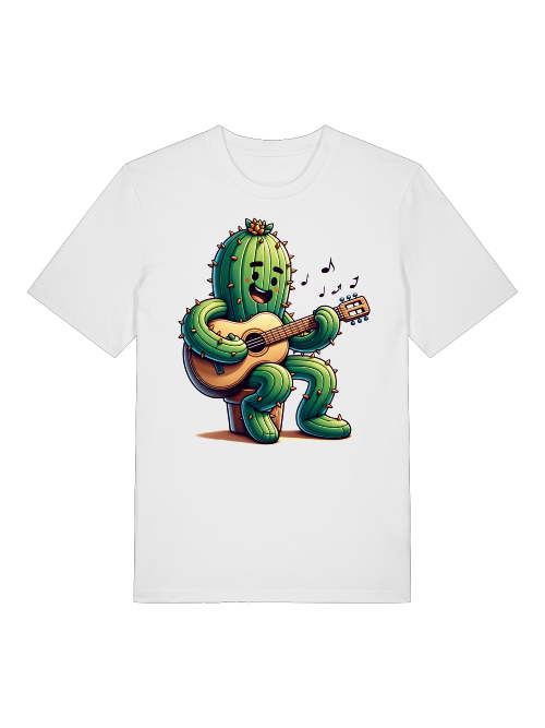 Cartoon Kaktus Gitarrenspieler Front  - Unisex Erwachsenen Bio Baumwolle Kurzarm Shirt Creator T-Shirt 2.0 ST/St SH