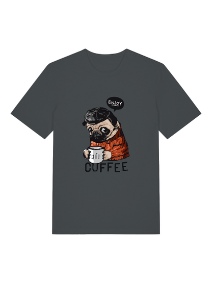 Dog enjoy coffee Chill Front - Unisex Erwachsenen Bio Baumwolle Kurzarm Shirt Creator T-Shirt 2.0 ST/ST SH