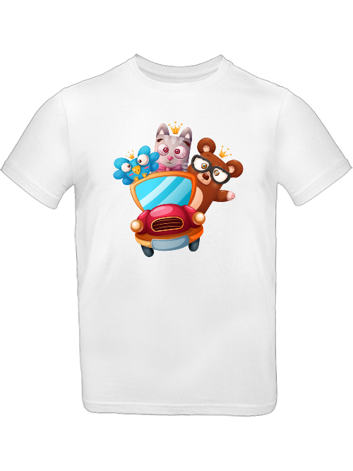 Camiseta para niños con diseño de dibujos animados, trío, pájaro, oso y gato