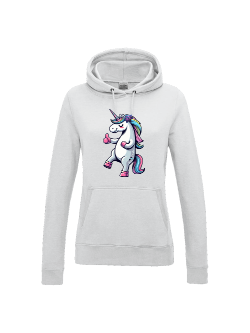 Girlie college hoodie unicorn with thumbs up