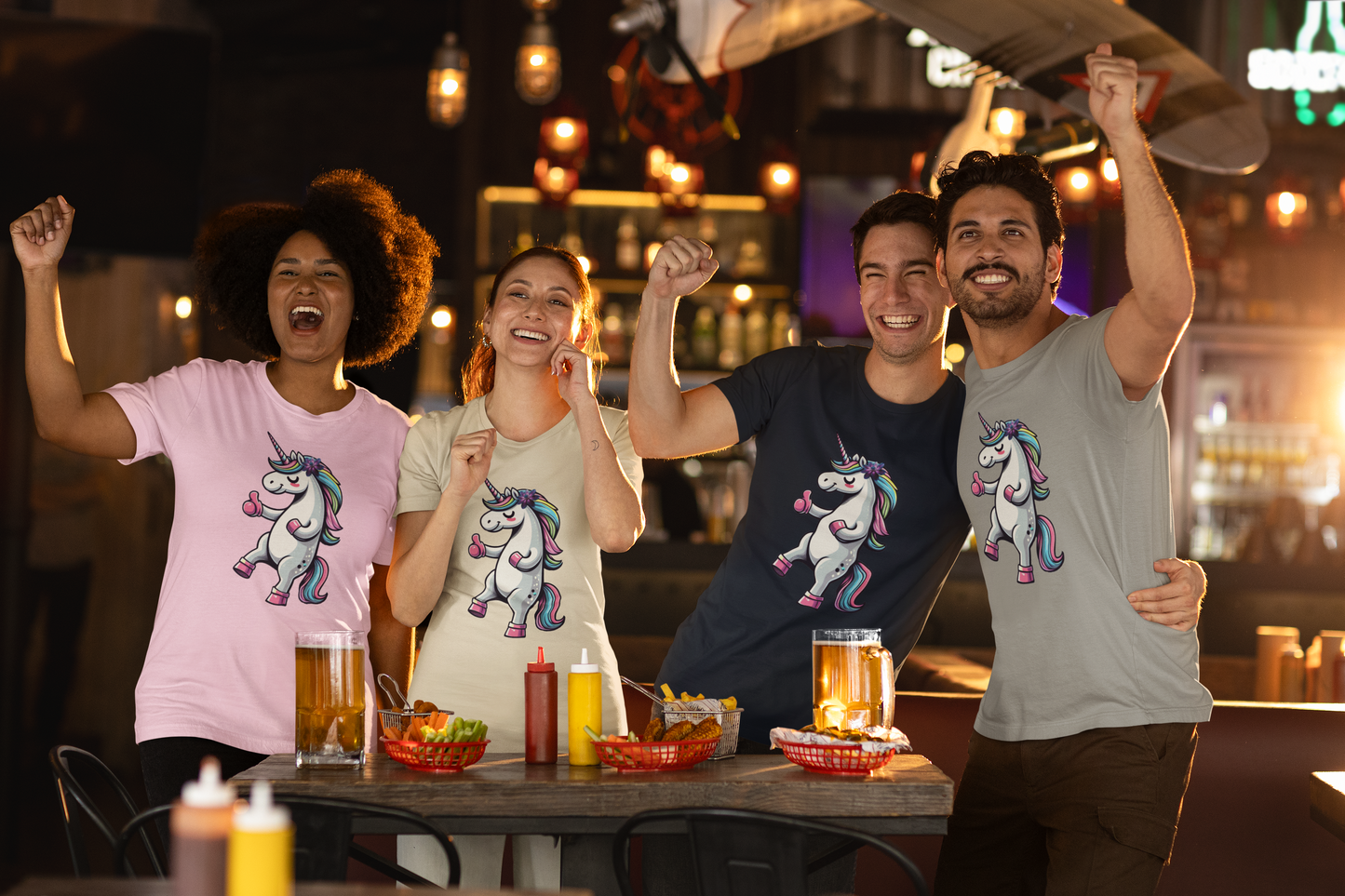 Heavy cotton t-shirt unicorn with thumbs up