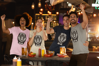 Camiseta de algodón pesado mandala cabeza de león en gris