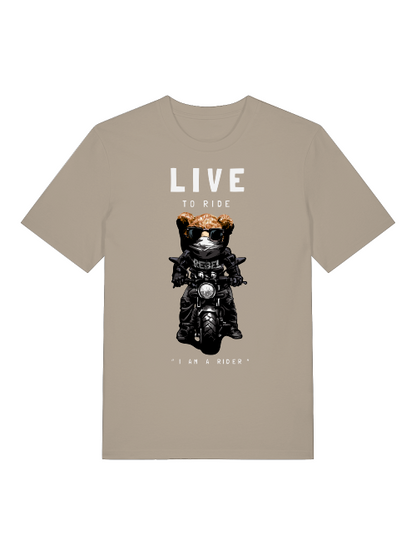 Biker Teddy Live to Ride Front - Unisex Erwachsenen Bio Baumwolle Kurzarm Shirt Creator T-Shirt 2.0 ST/St SH