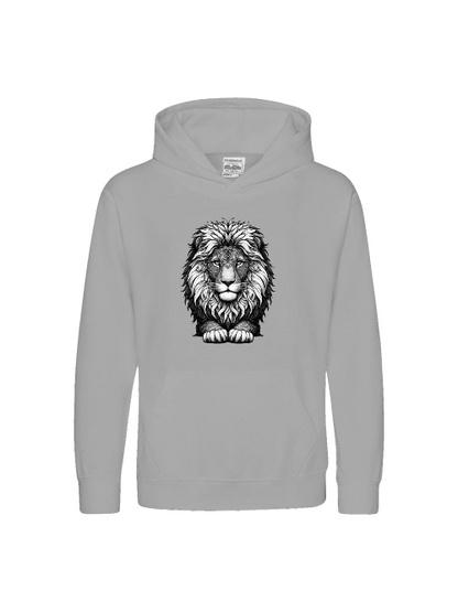 Sudadera con capucha premium para niños Sweet Mandala cabeza de león en gris