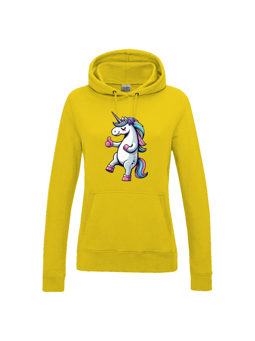 Girlie college hoodie unicorn with thumbs up