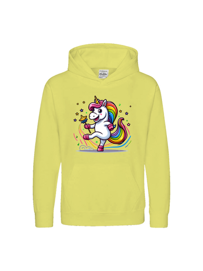 Sudadera con capucha premium para niños El dulce unicornio está bailando