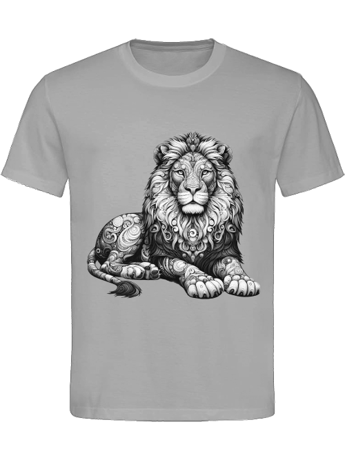 Heavy cotton t-shirt mandala lion in gray