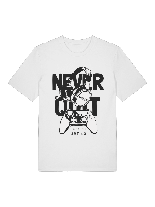 Never Quit Game on Playing Games Front - Unisex Erwachsenen Bio Baumwolle Kurzarm Shirt Creator T-Shirt 2.0 ST/ST SH