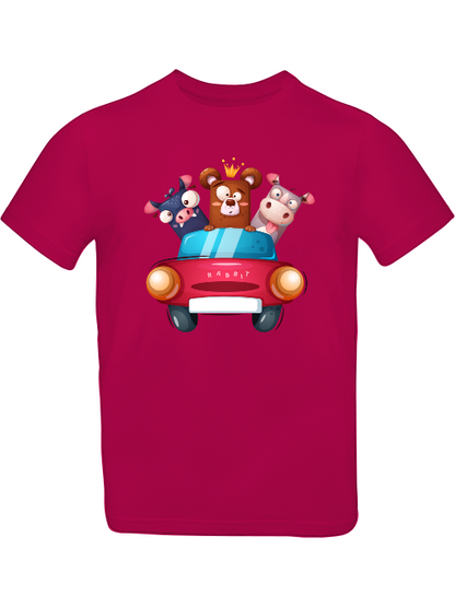 Cartoon Trio Kuh Baer Schweinchen im Auto T-Shirt Kids SK