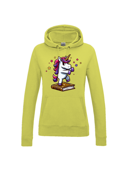 Girlie College Sudadera con capucha Unicornio baila en libro
