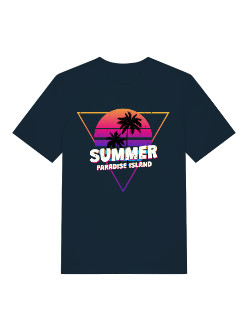 Summer Paradise Island Retro Sunset Front - Unisex Erwachsenen Bio Baumwolle Kurzarm Shirt Creator T-Shirt 2.0 ST/ST SH