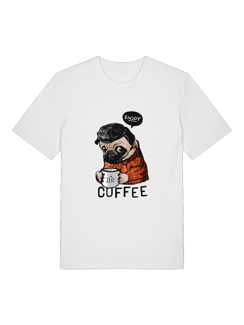 Dog enjoy coffee Chill Front - Unisex Erwachsenen Bio Baumwolle Kurzarm Shirt Creator T-Shirt 2.0 ST/ST SH