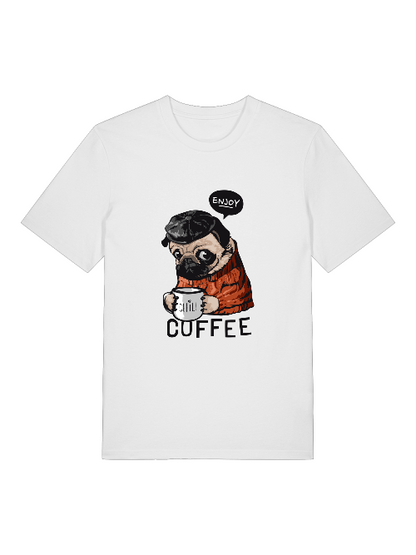Dog enjoy coffee Chill Front - Unisex Erwachsenen Bio Baumwolle Kurzarm Shirt Creator T-Shirt 2.0 ST/ST SH