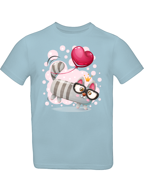 Cartoon Mini Cat with Heart Balloon T-Shirt Kids