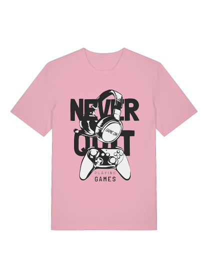 Never Quit Game on Playing Games Front - Unisex Erwachsenen Bio Baumwolle Kurzarm Shirt Creator T-Shirt 2.0 ST/ST SH