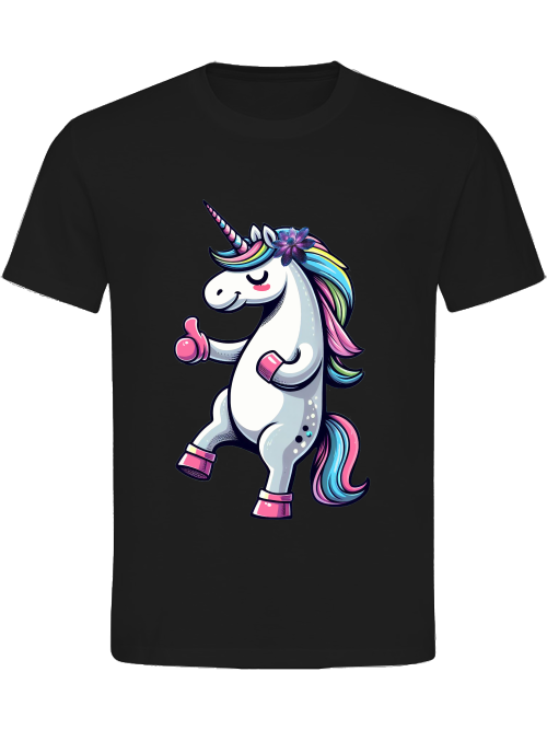 Heavy cotton t-shirt unicorn with thumbs up