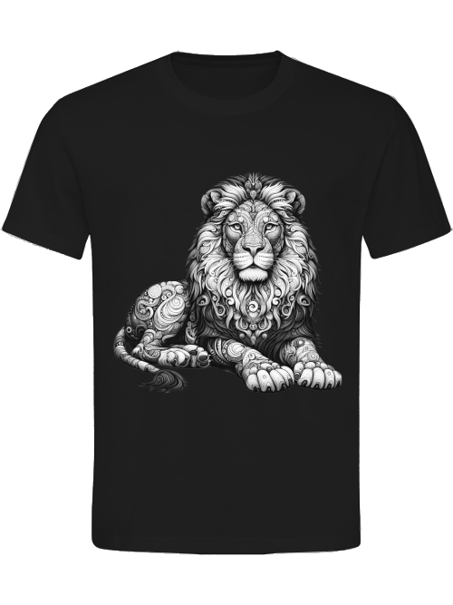 Heavy cotton t-shirt mandala lion in gray