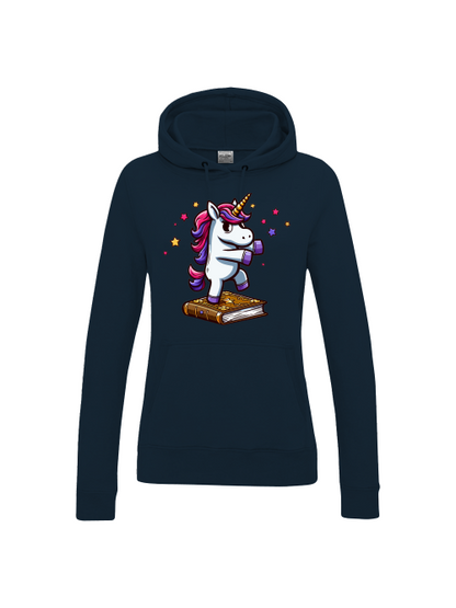 Girlie College Sudadera con capucha Unicornio baila en libro