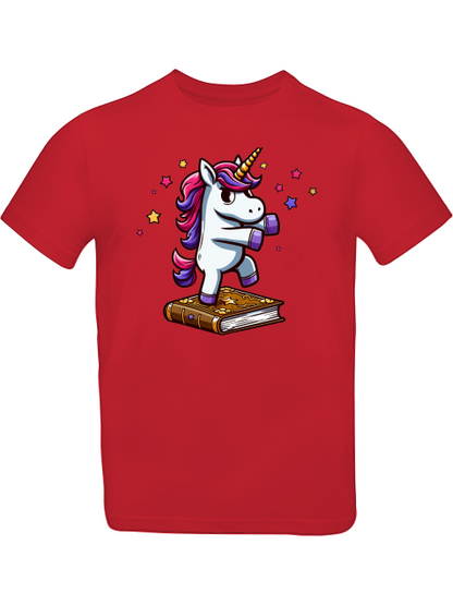 Camiseta infantil SK con unicornio bailando sobre un libro