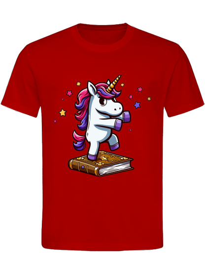 Camiseta de algodón pesado Unicornio bailando sobre un libro