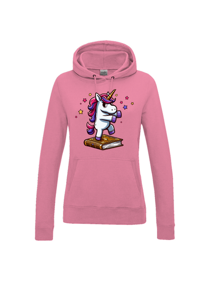 Girlie College Sudadera con capucha Unicornio baila en libro